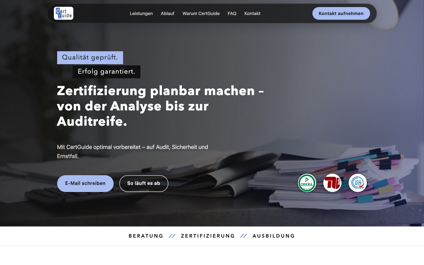 Screenshot der Live-Website certguide.de